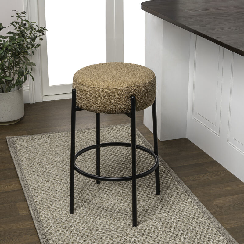 Paola Modern Minimalist Round Backless Metal/Bouclé Cushioned Counter Stool