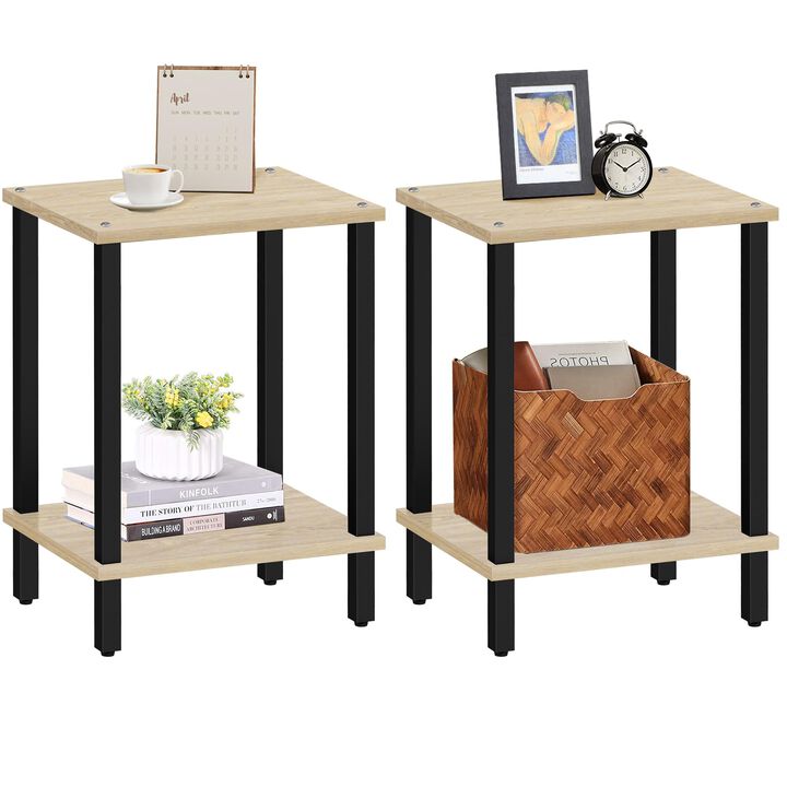 TUTOTAK End Table, Set of 2, Side Table, Nightstand, 2-Tier Storage Shelf, Sofa Table for Small Space, Living Room, Bed Room TB0
