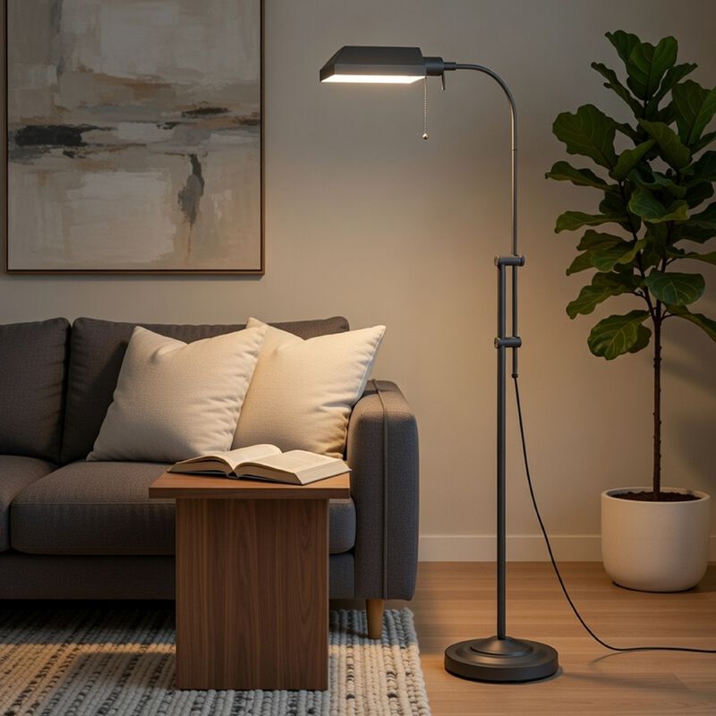Arc Floor Lamp with Pull Chain, 42-58 Inch Adjustable Pole, Gray Metal image number 8