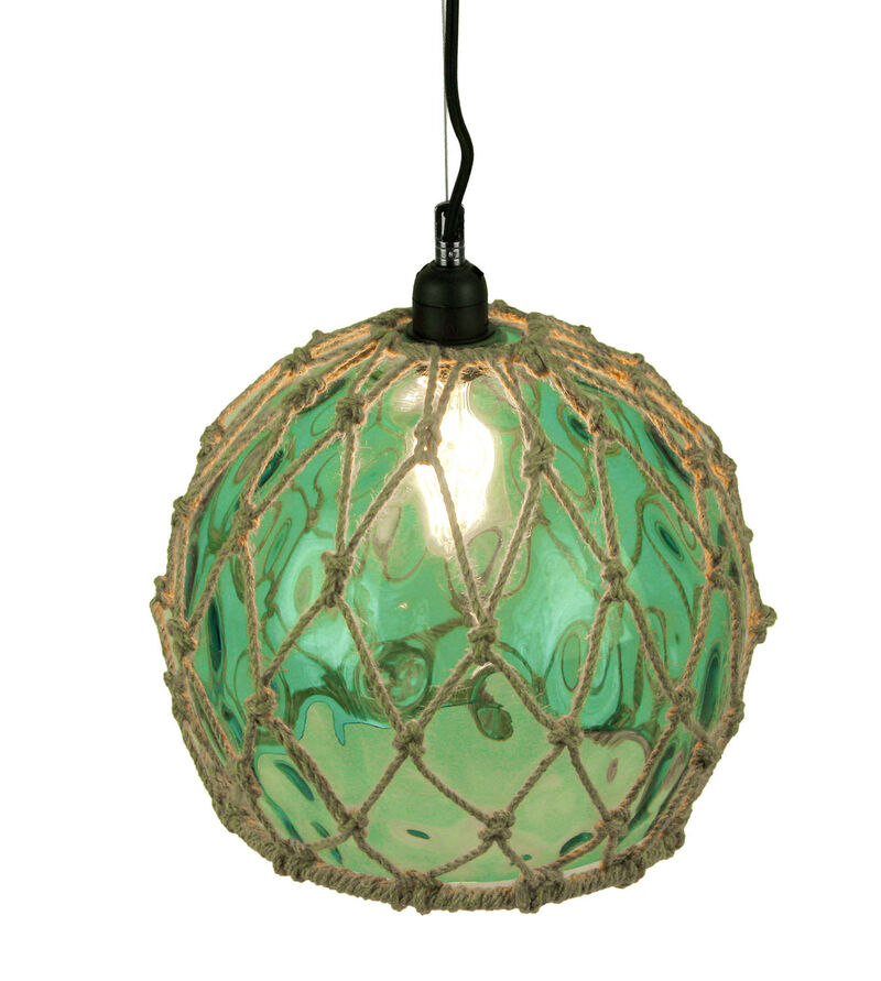 Green Glass Rope Wrapped Pendant Light Coastal Ceiling Lamp image number 0
