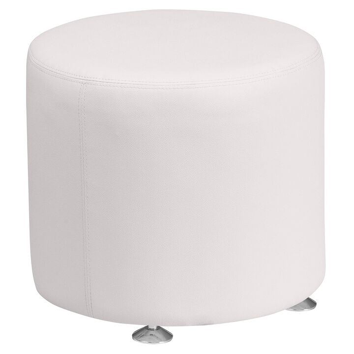 Flash Furniture HERCULES Alon Series White LeatherSoft 18" Diameter Round Ottoman with Brushed Stainless Steel Base