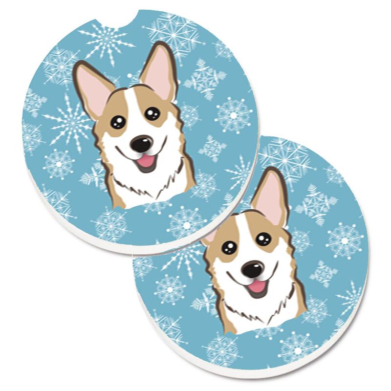 Caroline's Treasures Snowflake Sable Corgi Set of 2 Cup Holder Car Coasters BB1687CARC, 2.56, Multicolor