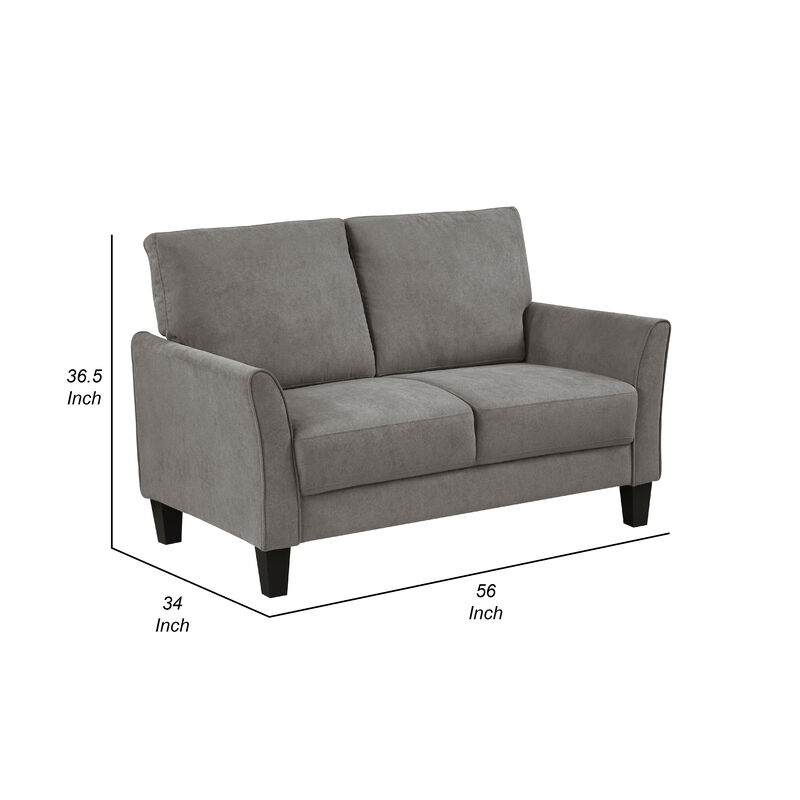 Xumo Loveseat, Taupe Gray Fabric, 56 Inch, Black Tapered Wood Legs - Benzara