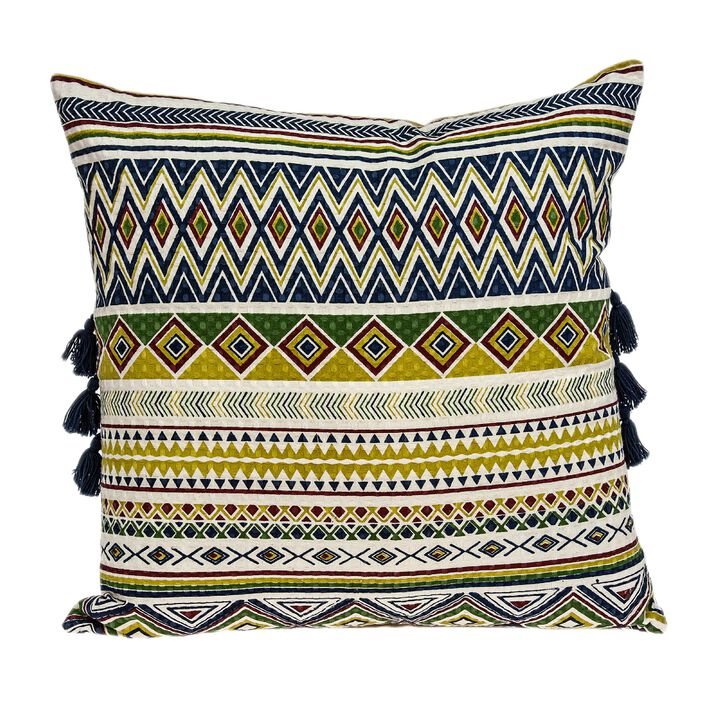 20" Moss Green and Mustard Yellow Bohemian Cotton Chambray Square Throw Pillow
