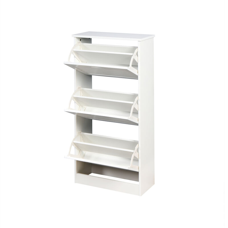 Wooden Shoe Cabinet for Entryway, White Shoe Storage Cabinet with 3 Flip Doors 20.94x9.45 x 43.11 inch
