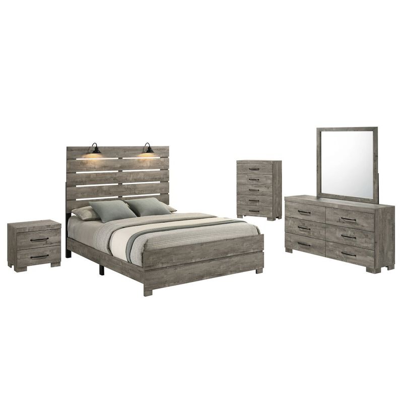 Best Quality Furniture 5Pc Modern Eastern King Size Panel Bedroom Set In Antique Gray Color