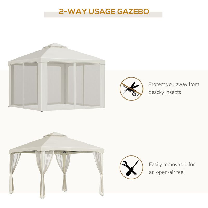 Cream White Outdoor Haven: 9.6x9.6 Gazebo with 2-Tier Vented Roof