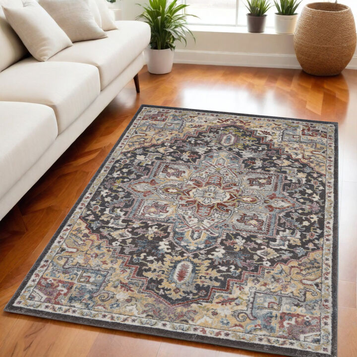 HomeRoots Floral Medallion Distressed Area Rug