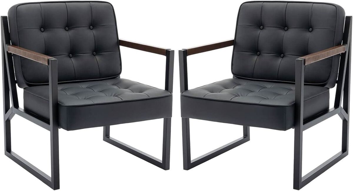 ShipItFurniture Mid-Century Black Faux Leather Accent Chair