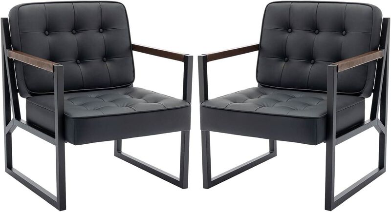 ShipItFurniture Mid-Century Black Faux Leather Accent Chair image number 0
