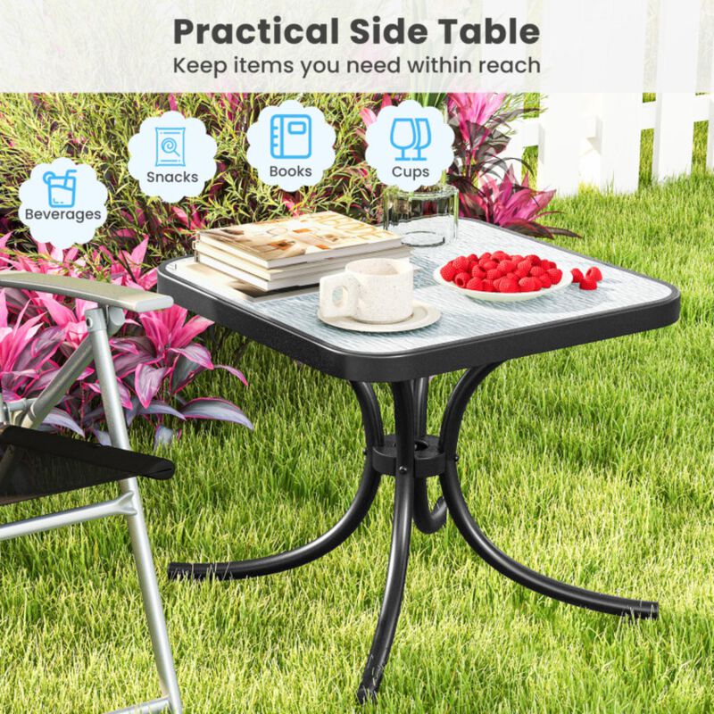 Hivvago Tempered Glass Top Patio Table with Heavy-duty Metal Frame for Garden Poolside