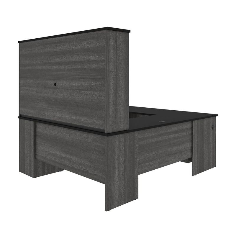 Bestar Norma Norma U-shaped workstation with hutch - Black & Bark Gray