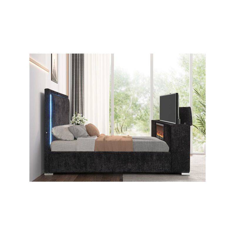Best Master Furniture Modern Upholstered Bed Frame with Hidden TV Lift Storage, Queen, Black image number 6