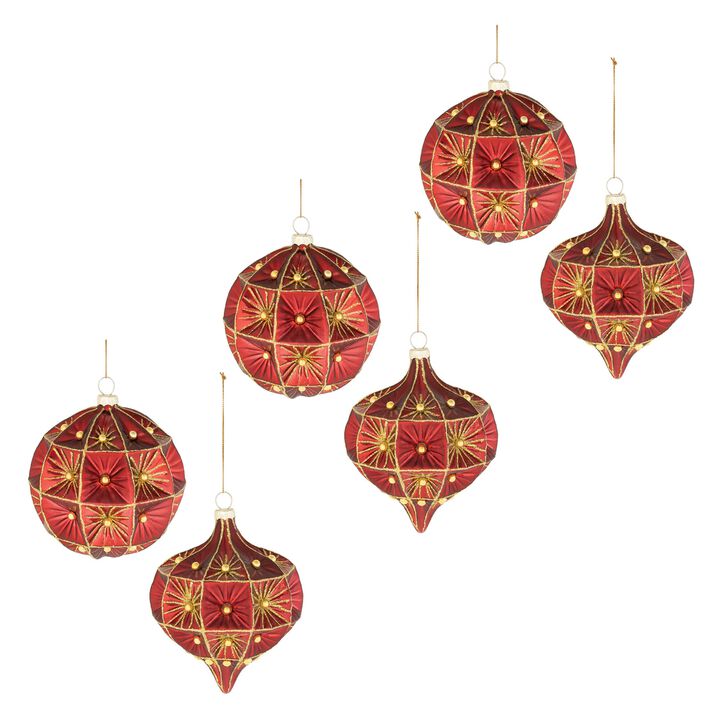 Glass Beaded Ornaments for Christmas Tree (6-Pack) – Vintage-Inspired Holiday Decorations with Intricate Detail
