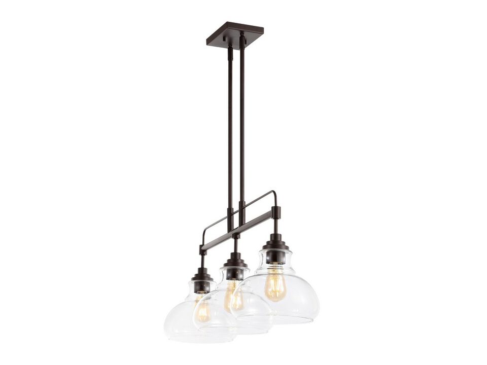 Marlowe 32.5" 3-Light Farmhouse Industrial Iron/Glass Linear LED Pendant, Oil Rubbed Bronze/Clear