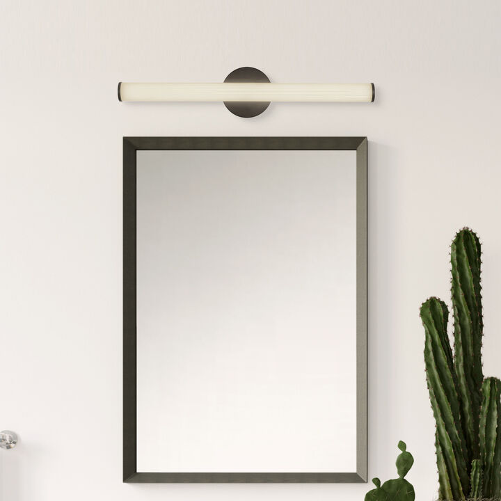 Vire 24-in Black Damp-Rated Dimmable LED Wall/Vanity Light with Ribbed Opal Diffuser