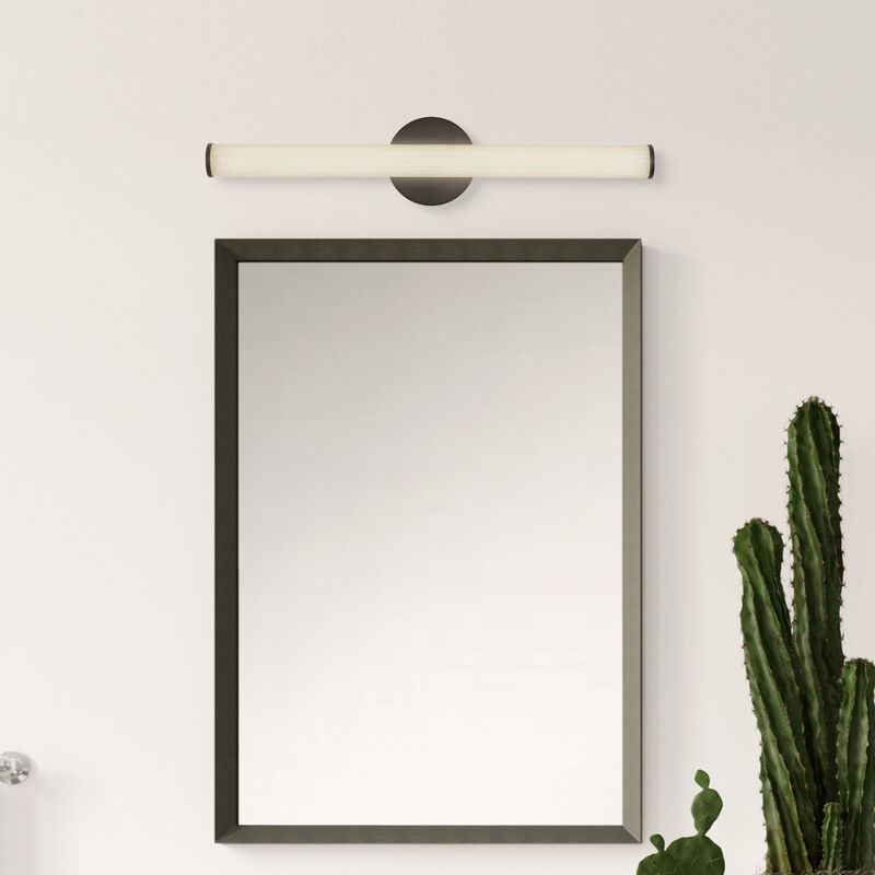 Vire 24-in Black Damp-Rated Dimmable LED Wall/Vanity Light with Ribbed Opal Diffuser image number 1
