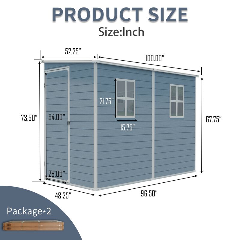 4x8ft Outdoor Storage Shed with Floor Resin shed with Two-Window,Waterproof ,Lockable Doors image number 3