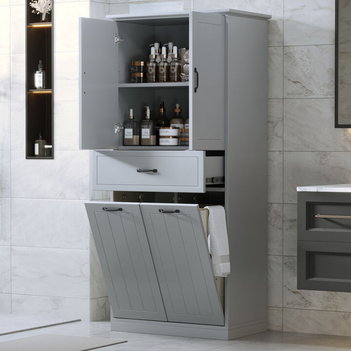 Merax Bathroom Storage Cabinet with 2 Laundry Baskets