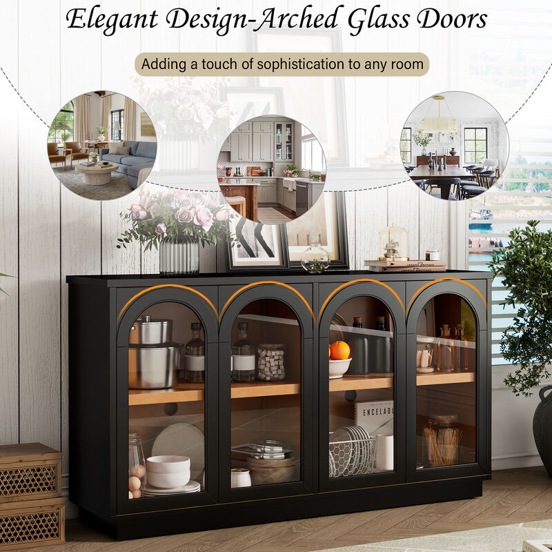 Merax 4-Door Storage Buffet Cabinet with Glass Doors