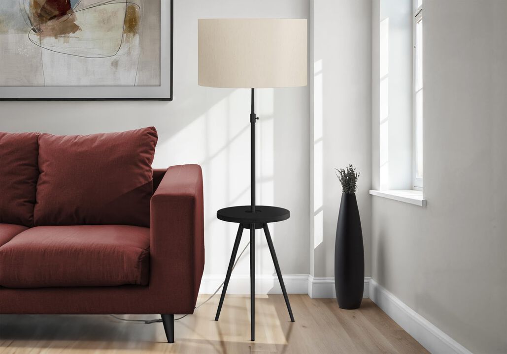 Monarch Specialties 9745, Black, Ivory/Cream Shade, Contemporary Lighting 63" H Tripod Floor Lamp Metal USB, 20" L x 20" W x 55" H