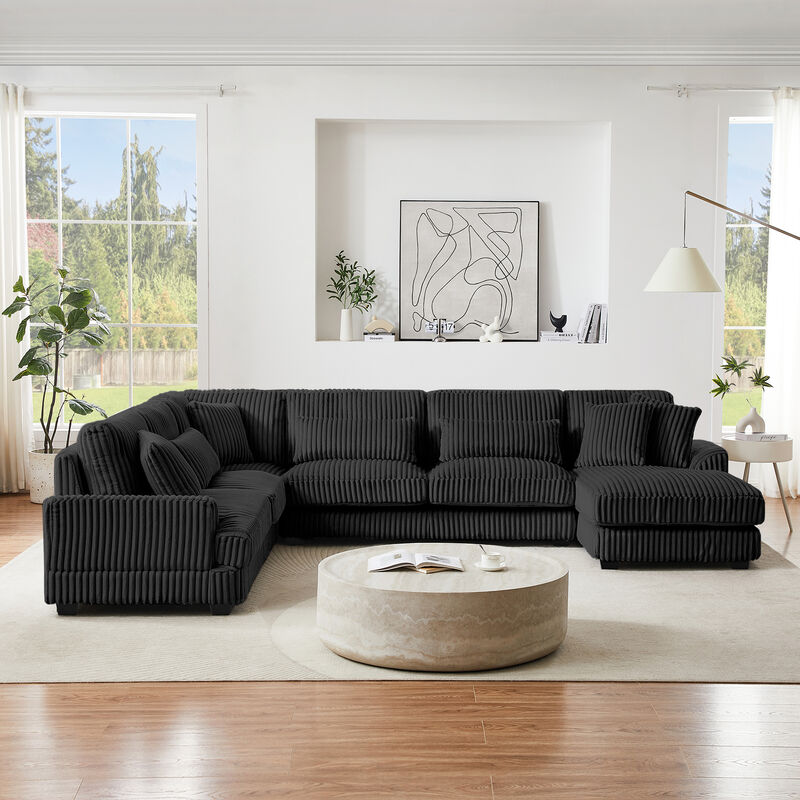 128.35" Oversized Corduroy U-Shaped Sectional Sofa image number 2