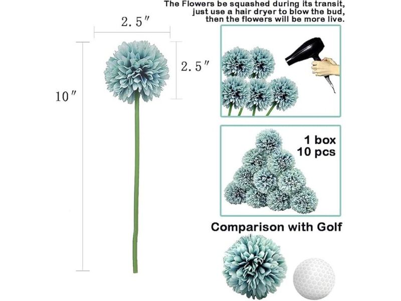 10 Piece Grey Artificial Chrysanthemum Flower Stems Garden Porch Decor image number 2