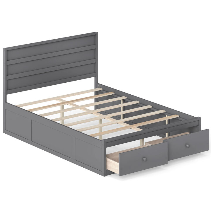 Full Wood Platform Bed Frame with Built-In Storage Drawers