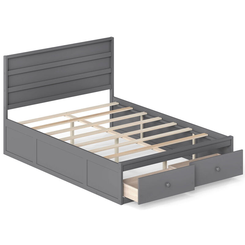 Full Wood Platform Bed Frame with Built-In Storage Drawers image number 0