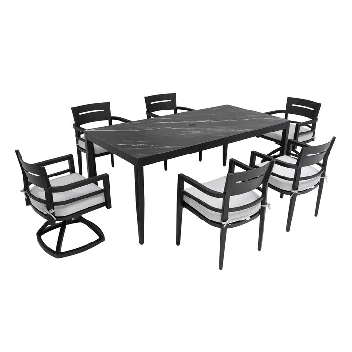 7-Piece Outdoor Patio Aluminum Dining Set, Sintered Stone Top Dining Table and 4 Chairs & 2 Swivel Rockers