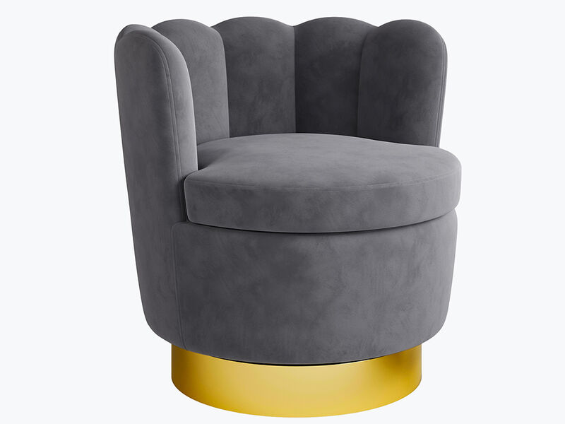 BELLEZE Swivel Accent Chair, Velvet Modern Round Petal Swivel Barrel Chair, 360° Upholstery Swivel Sofa Armchair, Comfy Swivel Accent Chair for Living Room Bedroom - Lotus (Dark Grey)