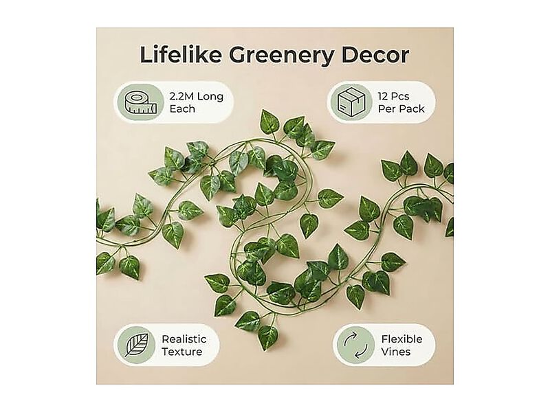 Epipremnum Aureum Leaves Green Vines Artificial Plants Vine Hanging Fake Kitchen image number 2