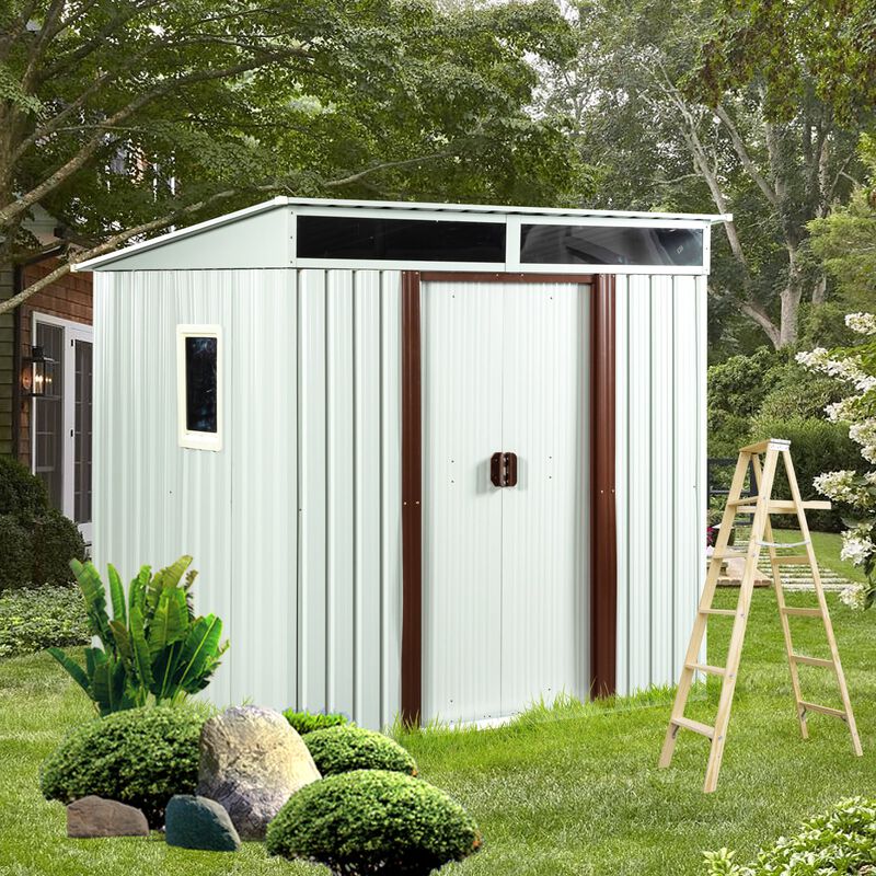 MONDAWE 6ft x 5ft Outdoor Metal Storage Shed With Window Transparent Plate