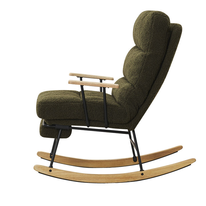 Modern Teddy Gliding Rocking Chair with High Back, Retractable Footrest, and Adjustable Back Angle for Nursery, Living Room, and Bedroom, Green