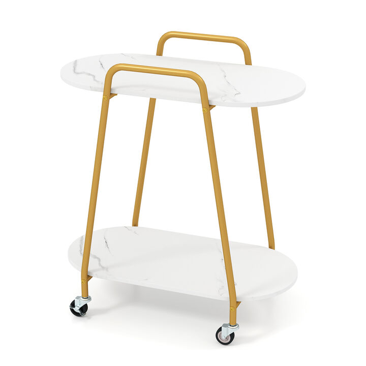 2-Tier Rolling End Table with Faux Marble Surfaces for Small Spaces