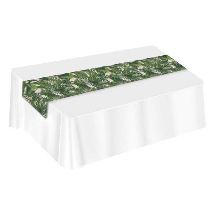 12.5" x 14.25" Grass Green and White Rectangular Palm Leaf Fabric Table Runner