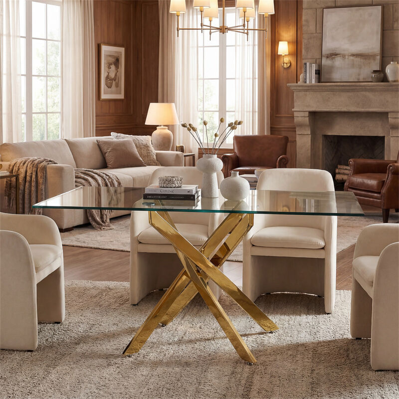 59.06 Inches Modern Rectangular Glass Table with Silver Frame image number 2