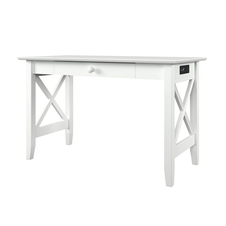 Atlantic Furniture X Design Desk with Drawer & Charging Station in White