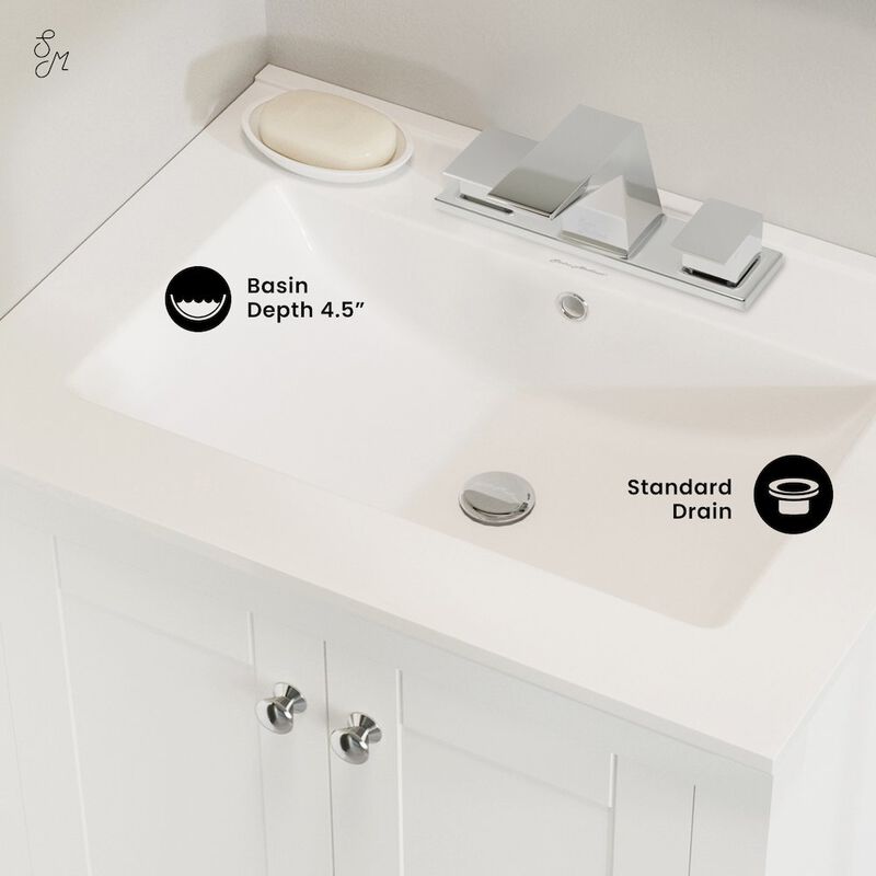 24" 3-Hole Centerset Vanity Sink Top in Glossy White image number 6