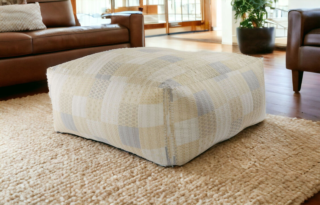 Cotton Patchwork Pouf Ottoman – Soft Floor Seat and Footrest