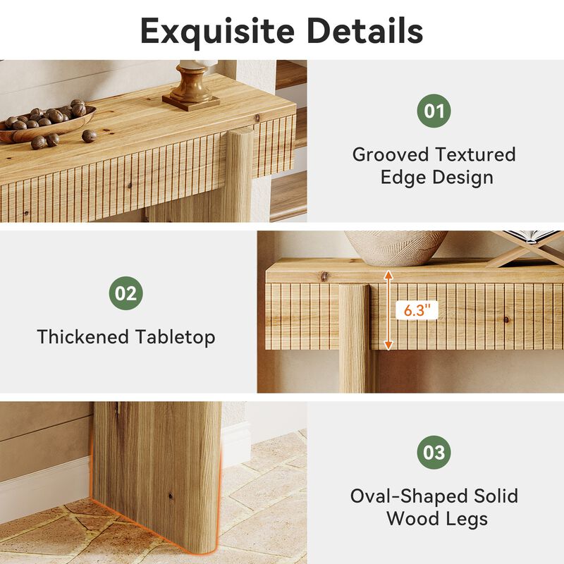 Rustic Solid Wood Farmhouse Sofa Console Table for Entryway or Behind Couch-Natural Brown image number 7