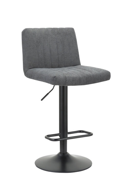 HomeRoots Set of Two Gray And Black Fabric And Metal Low Back Adjustable Height Bar Chairs