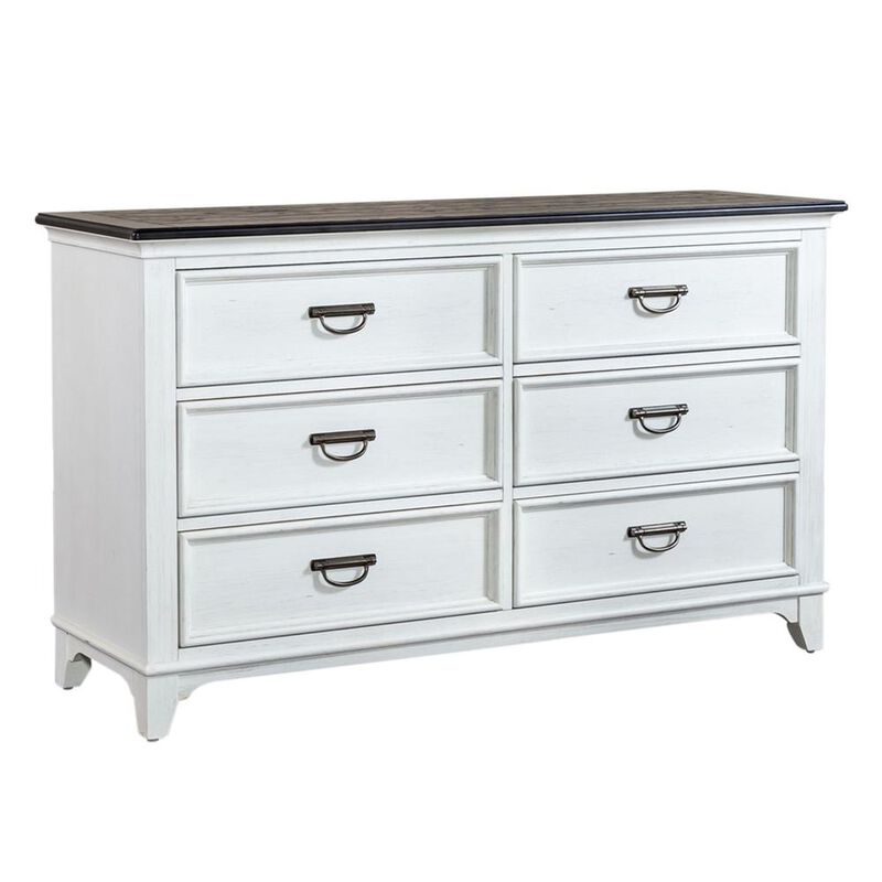 Liberty Furniture Allyson Park 6 Drawer Dresser in Wirebrushed White w/ Charcoal Top image number 0