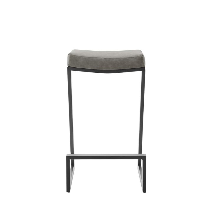 Alta Backless Counter Stool, Z Black Iron Footrest, Gray Faux Leather
