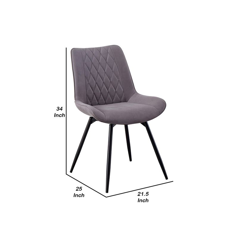 22 Inch Modern Side Chair, Set of 2, Gray Vegan Faux Leather, Swivel Seat - Benzara