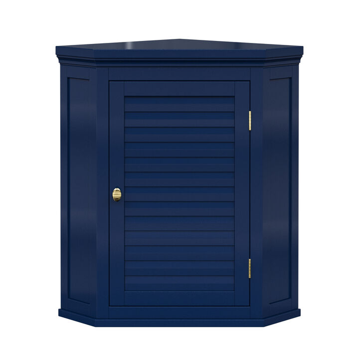 Teamson Home Glancy Removable Corner Wall Cabinet with Faux Louvered Door, Navy