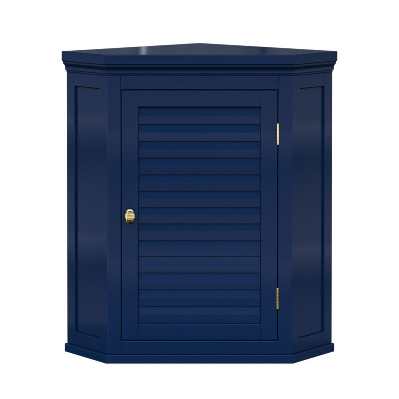 Teamson Home Glancy Removable Corner Wall Cabinet with Faux Louvered Door, Navy image number 1