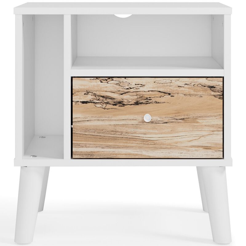 Ella 24 Inch Modern Nightstand, 2 Compartments, Round Knobs, White, Brown - Benzara