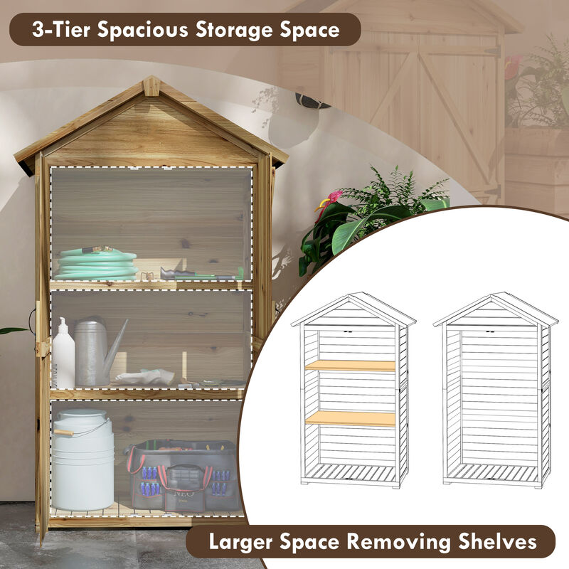 Outsunny Outdoor Storage Cabinet with Asphalt Roof Lockable Doors Natural