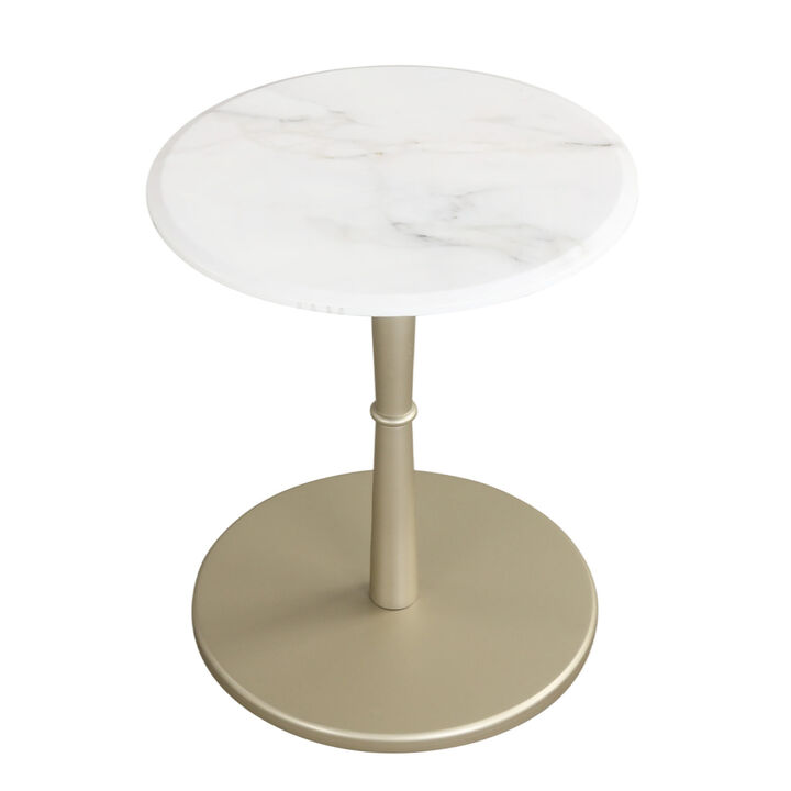 Small Round Marble End Table with Wooden Base for Living Room and Bedroom